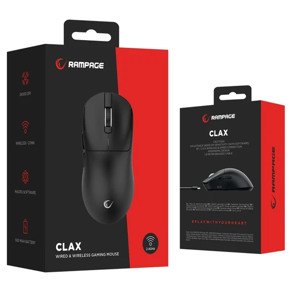 Rampage CLAX 60 Gram Kablosuz Ultra Hafif Siyah Şarjlı 3311 Sensor 24000 DPI 3311 Sensor Gaming Oyuncu Mouse - 6