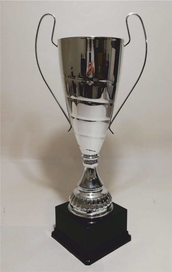 60CM BÜYÜK KULPLU GÜMÜŞ NİKELAJ KAPLAMA KAİDELİ ÖDÜL KUPASI