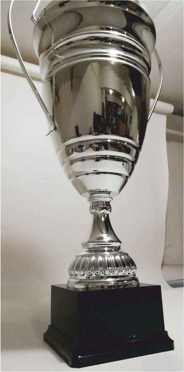 65 CM BÜYÜK KULPLU GÜMÜŞ NİKELAJ KAPLAMA ÖDÜL KUPASI - 2