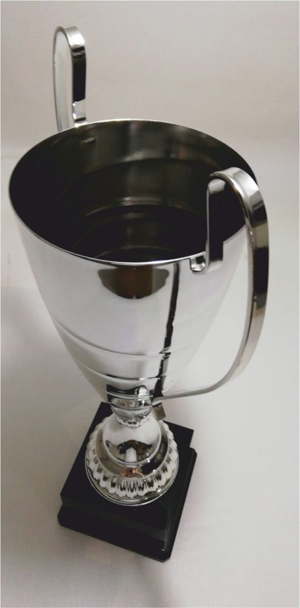 60CM BÜYÜK KULPLU GÜMÜŞ NİKELAJ KAPLAMA KAİDELİ ÖDÜL KUPASI - 2