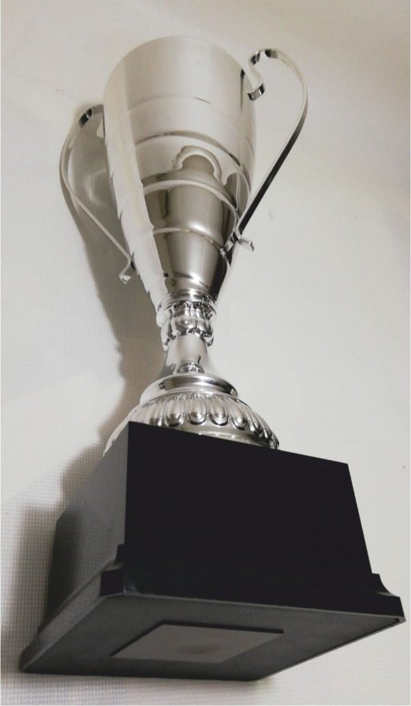 60CM BÜYÜK KULPLU GÜMÜŞ NİKELAJ KAPLAMA KAİDELİ ÖDÜL KUPASI - 3