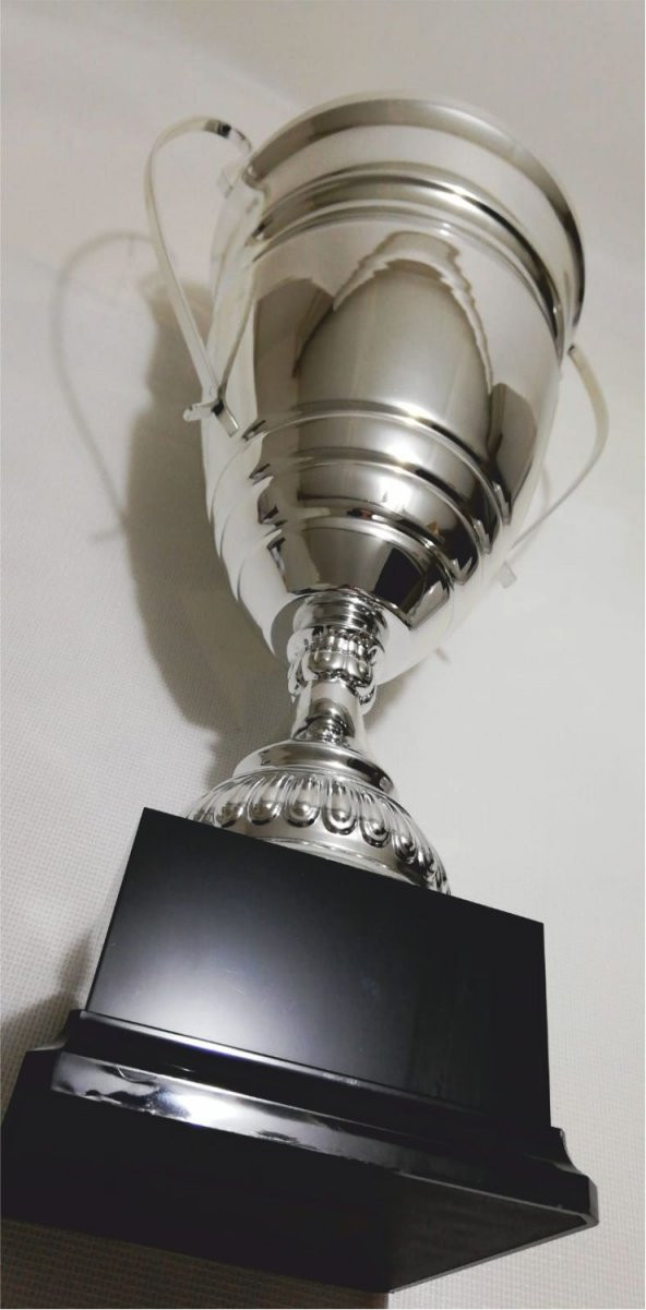 65 CM BÜYÜK KULPLU GÜMÜŞ NİKELAJ KAPLAMA ÖDÜL KUPASI - 3