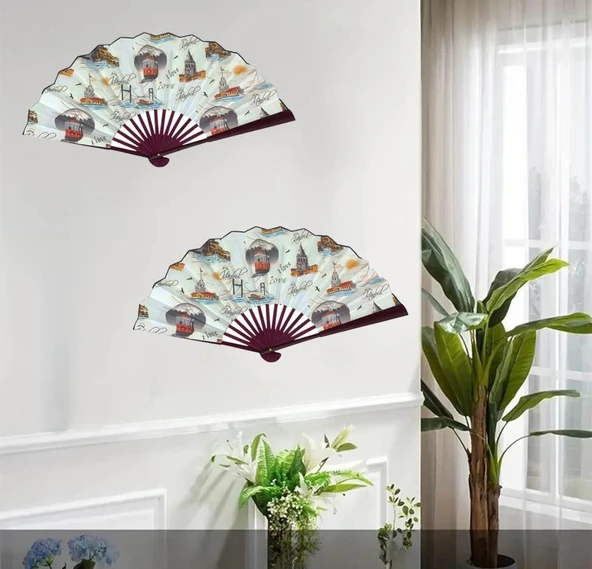 YELPAZE Yelpaze Büyük Boy Ahşap Gövde Kraft Kağıt Hediyelik Dekoratif İstanbul Yelpaze - 4