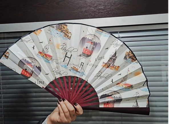 YELPAZE Yelpaze Büyük Boy Ahşap Gövde Kraft Kağıt Hediyelik Dekoratif İstanbul Yelpaze