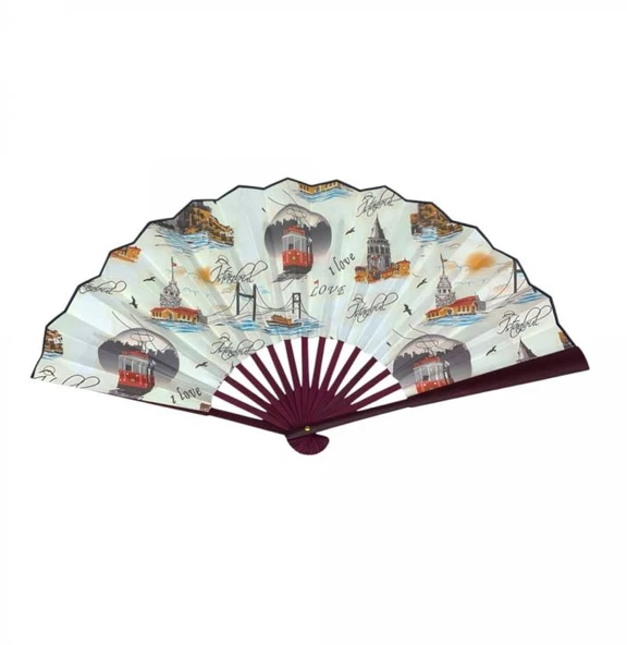 YELPAZE Yelpaze Büyük Boy Ahşap Gövde Kraft Kağıt Hediyelik Dekoratif İstanbul Yelpaze - 3