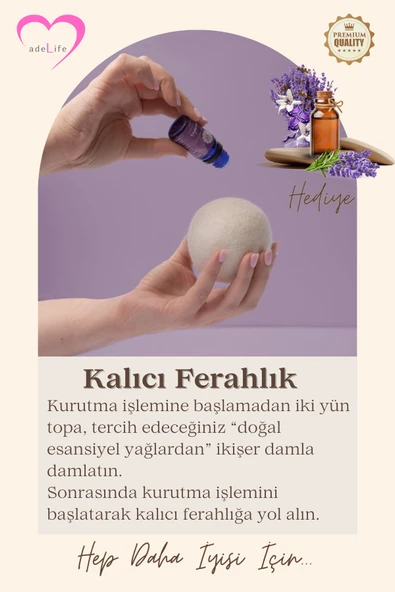 adeLife® % 100 Yün, Çamaşır Kurutma Topları (3'lü Paket)+10 ml Lavanta Yağı+Keten Saklama Torbası - 8
