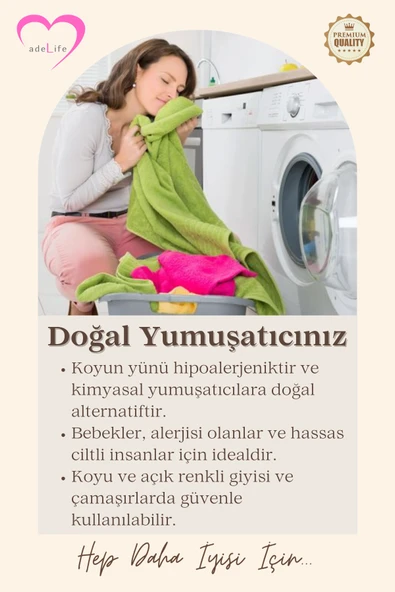 adeLife® % 100 Yün, Çamaşır Kurutma Topları (3'lü Paket)+10 ml Lavanta Yağı+Keten Saklama Torbası - 6