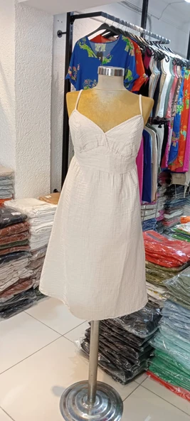 Kadın Yazlık Kısa Askılı Rahat Helen Keten Elbise