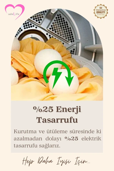 adeLife® % 100 Yün, Çamaşır Kurutma Topları (6'lı Paket)+10 ml Lavanta Yağı+2 Adet Keten Saklama Torbası - 5