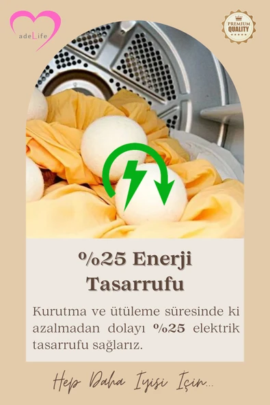 adeLife® % 100 Yün, Çamaşır Kurutma Topları (3'lü Paket)+Keten Saklama Torbası - 5