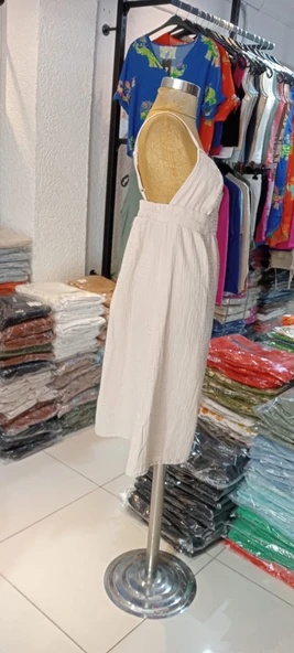 Kadın Yazlık Kısa Askılı Rahat Helen Keten Elbise - 2