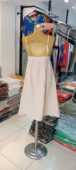 Kadın Yazlık Kısa Askılı Rahat Helen Keten Elbise - 3