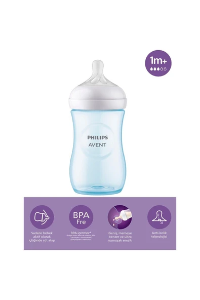 Philips Avent Doğal Tepkili Pp Mavi Biberon 260ml 1 Ay SCY 903/21