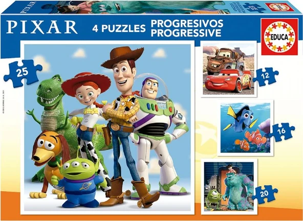Educa Puzzle - 12+16-20+25 Parça Disney Pixar Kademeli 3-5 Yaş Çocuk Puzzle/Yapboz