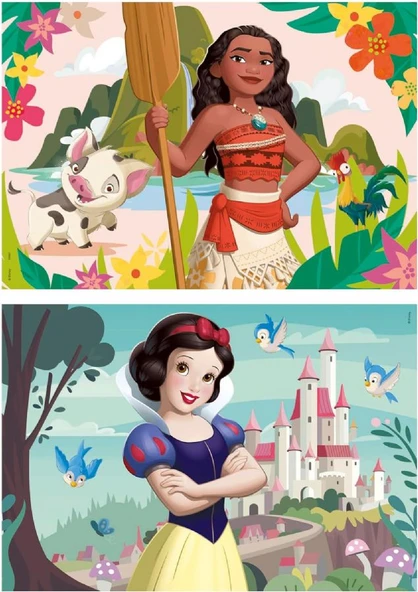 Educa 2x50 Disney Vaiana ve Pamuk Prenses Kız Çocuk Ahşap Puzzle - 4-6 Yaş - 2