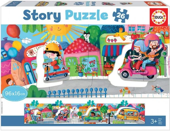 Educa 26 Parça Şehirdeki Araçlar Hikaye Puzzle - Panoramik - 3-5 Yaş