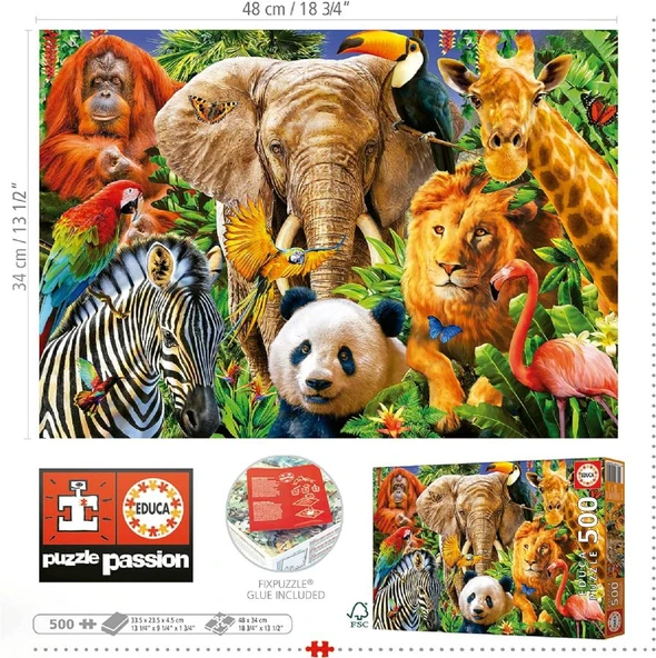 Educa 500 Parça Vahşi Hayvanlar Kolajı Puzzle - 19550 - Wild Animal Collage - Resim 3