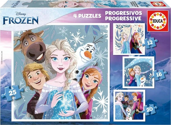 Educa Frozen Kademeli Çocuk Puzzle - 12-16-20-25 Parça - 3-5 Yaş