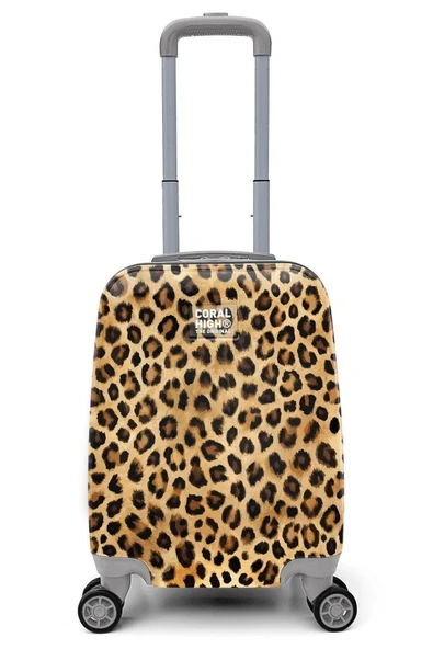 Coral High Leopar Desenli Çocuk ve Yetişkin Mini Kabin Boy Valiz