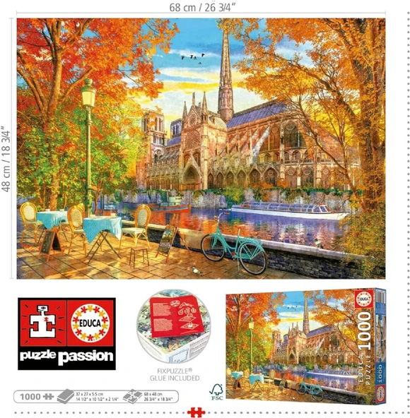 Educa 1000 Parçalık Sonbaharda Notre Dame Manzarası Puzzle - 19936 - Resim 3