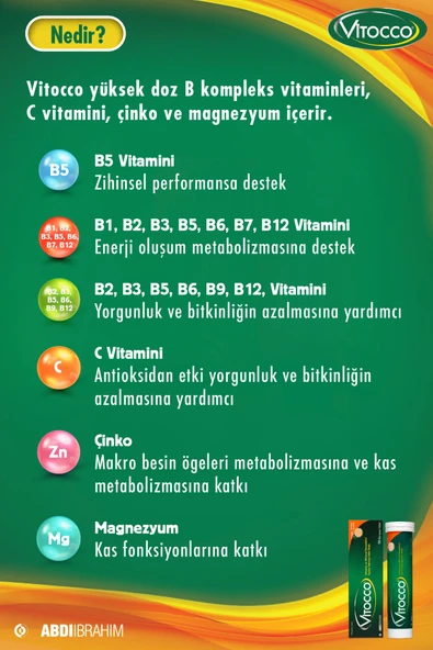 VITOCCO EFERVESAN TABLET, MİNERAL KOMPLEKSİ İÇEREN TAKVİYE EDİCİ GIDA 15 TABLET - Resim 3