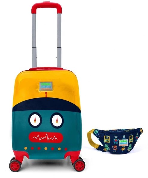 Coral High Erkek Çocuk Robot Baskılı Tekerlekli Valiz ve Bel Çantası Seyahat Seti 16746