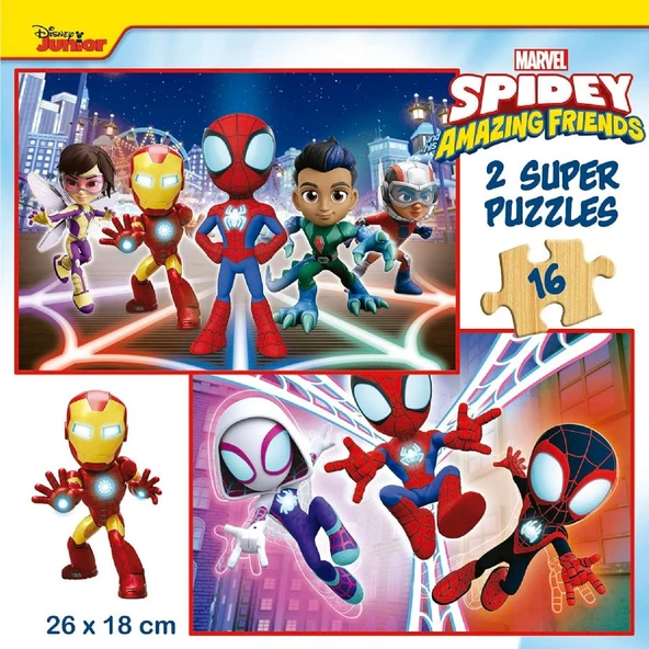 Educa 2x16 Parça Spiday ve Muhteşem Arkadaşları Ahşap Çocuk Puzzle - Erkek Çocuk - 3-4 Yaş - Resim 2