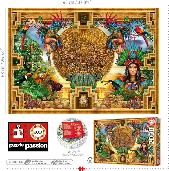 Educa 2000 Parçalı Aztek Maya Montajı Puzzle - 19565 - Aztec Mayan Montage - Resim 3