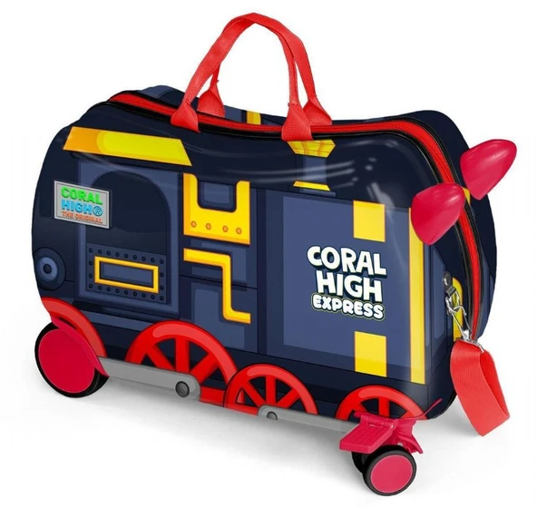 Coral High Otur-Çek Erkek Çocuk Valizi - Kırmızı Lacivert Tren