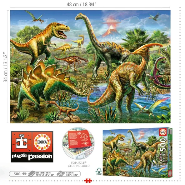 Educa 500 Parça Jurassic Oyun Alanı Puzzle - 19903 - Jurassic Playground - Resim 3