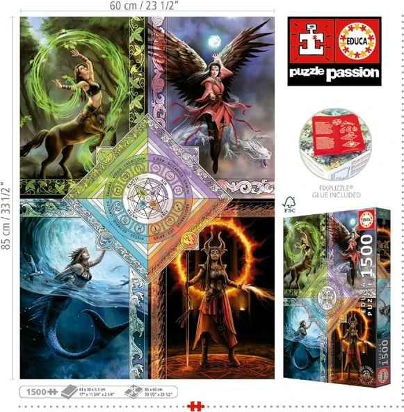 Educa 1500 Parçalık Elementlerin Sihirli Yıldız Tablosu Puzzle - 19941 - Elemental Magic Star Chart Anne Stokes - 3