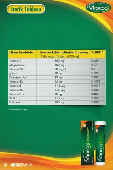 VITOCCO EFERVESAN TABLET, MİNERAL KOMPLEKSİ İÇEREN TAKVİYE EDİCİ GIDA 15 TABLET - Resim 6