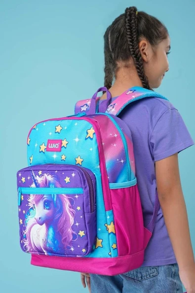 Wia Kız Çocuk Unicorn Desenli 3'lü Okul Çanta Seti - İlkokul Çanta Takımı - Resim 3