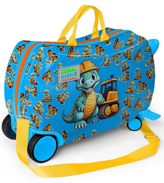 Coral High Otur-Çek Erkek Çocuk Valizi - Mavi Sarı Dinazor - Resim 3