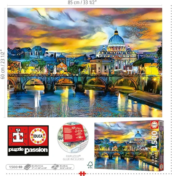 Educa 1500 Parça Aziz Petrus Bazilikası ve Sant'Angelo Köprüsü - 19617 - Resim 3