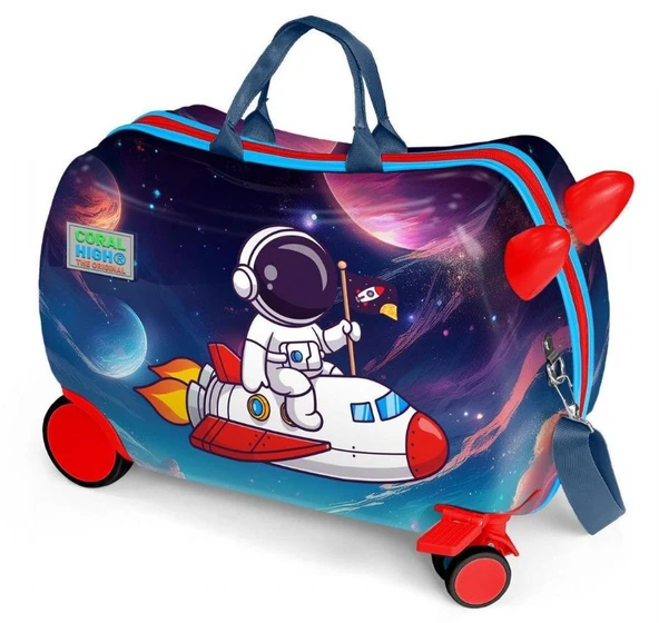 Coral High Otur-Çek Erkek Çocuk Valizi - Kırmızı Lacivert Astronot