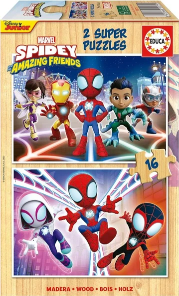 Educa 2x16 Parça Spiday ve Muhteşem Arkadaşları Ahşap Çocuk Puzzle - Erkek Çocuk - 3-4 Yaş ürün görseli