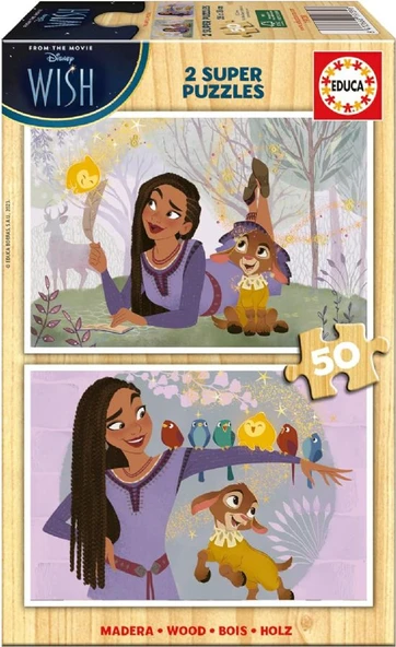 Educa 2x50 Parça Disney Wish Ahşap Kız Çocuk Puzzle - 4-6 Yaş ürün görseli
