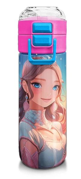 Coral High 500 ml Paslanmaz Çelik Okul Termosu/Suluk/Matara - Kız Çocuk - Turkuaz Pembe Anime Kız Desenli  - Sızdırma Yapmaz