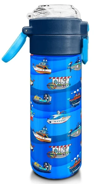 Coral High Çelik Matara Termos/Suluk 31973 - 500ml, Lacivert Mavi Gemi Desenli - Erkek Çocuk - Resim 3