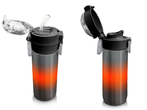 Coral High 500 ml Gri Turuncu Renk Geçişli - Erkek Çocuk Paslanmaz Çelik Okul Termosu/Suluk/Matara - 4
