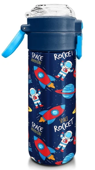 Coral High Erkek Çocuk İçin 500 ml'lik Paslanmaz Çelik Termos/Suluk - Lacivert Mavi Uzay Desenli - Resim 3