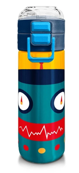 Coral High 500 ml Lacivert Çivit Robot Desenli - Erkek Çocuk Paslanmaz Çelik Okul Termosu/Suluk/Matara