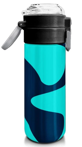 Coral High Erkek Çocuk İçin 500 ml'lik Paslanmaz Çelik Termos/Suluk - Lacivert Turkuaz Desenli - Resim 3