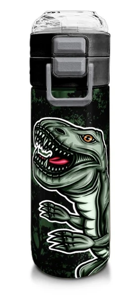Coral High 500 ml Koyu Yeşil Siyah Dinozor Desenli  - Erkek Çocuk Paslanmaz Çelik Okul Termosu/Suluk/Matara