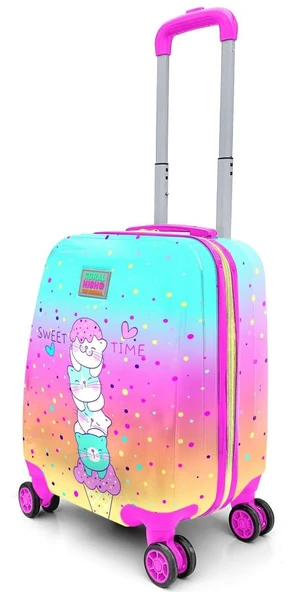 Coral High Sarı Pembe Yeşil Kız Çocuk Tekerlekli İki Kademeli Valiz