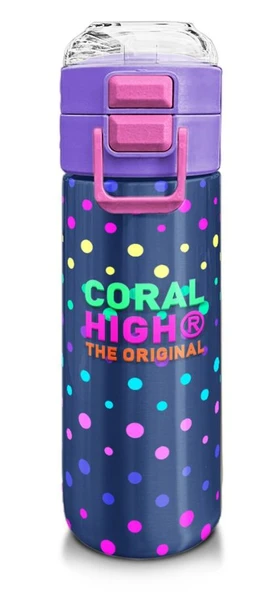 Coral High Kız Çocuk İçin 500 ml'lik Paslanmaz Çelik Termos/Suluk - Lacivert Puantiyeli Desenli
