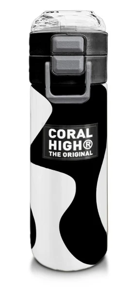 Coral High 500 ml Paslanmaz Çelik Okul Termosu/Suluk/Matara - Erkek Çocuk - Siyah Beyaz Desenli  - Sızdırma Yapmaz