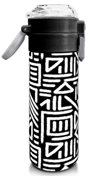 Coral High 500 ml Paslanmaz Çelik Okul Termosu/Suluk/Matara - Erkek Çocuk - SiyahBeyaz Geometrik Desenli - Sızdırma Yapmaz - 3