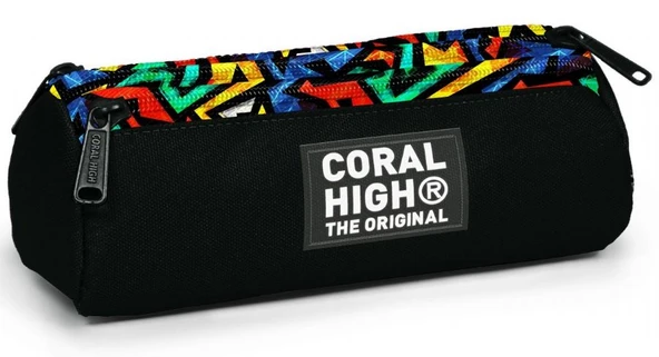 Coral High Üç Gözlü Okul Kalem Çantası - Kız Çocuk - Siyah Çok Renkli